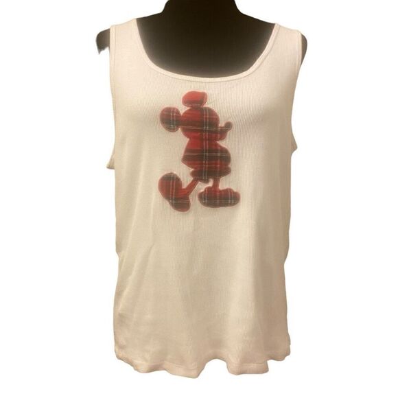 Walt Disney World Disneyland Resort Plaid Mickey Mouse White Tank Top Sz XL - Picture 1 of 12